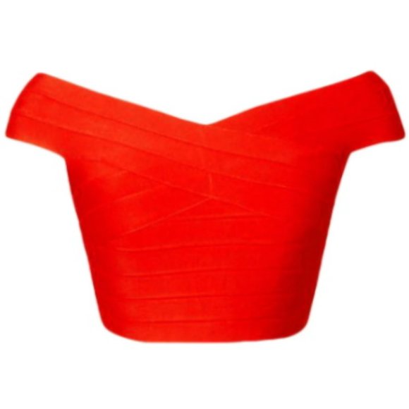 Sexy Red Semi-Stretch Off Shoulder Crop Top - Picture 1 of 11